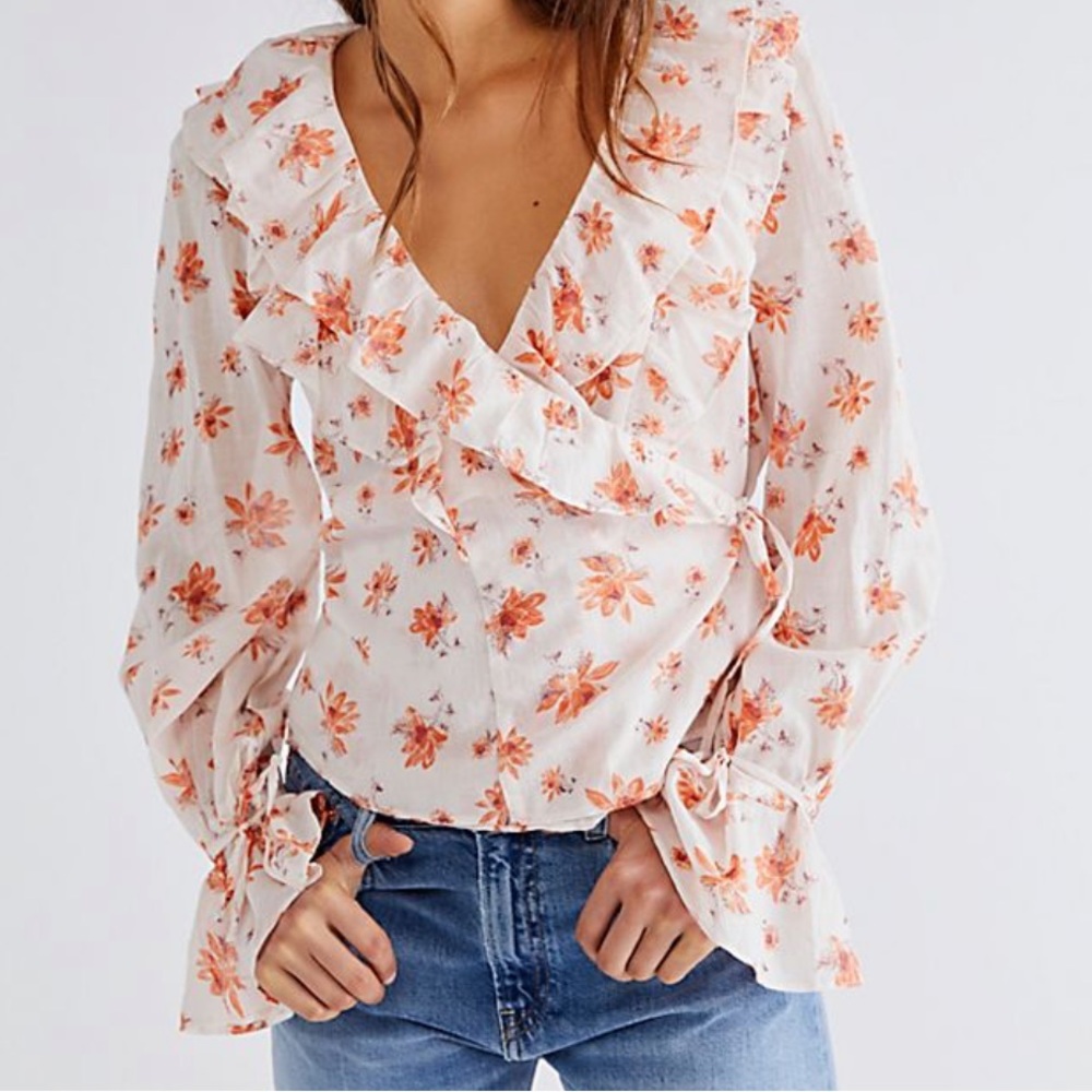 Free People Amanda Ruffle Top; Cream & Orange